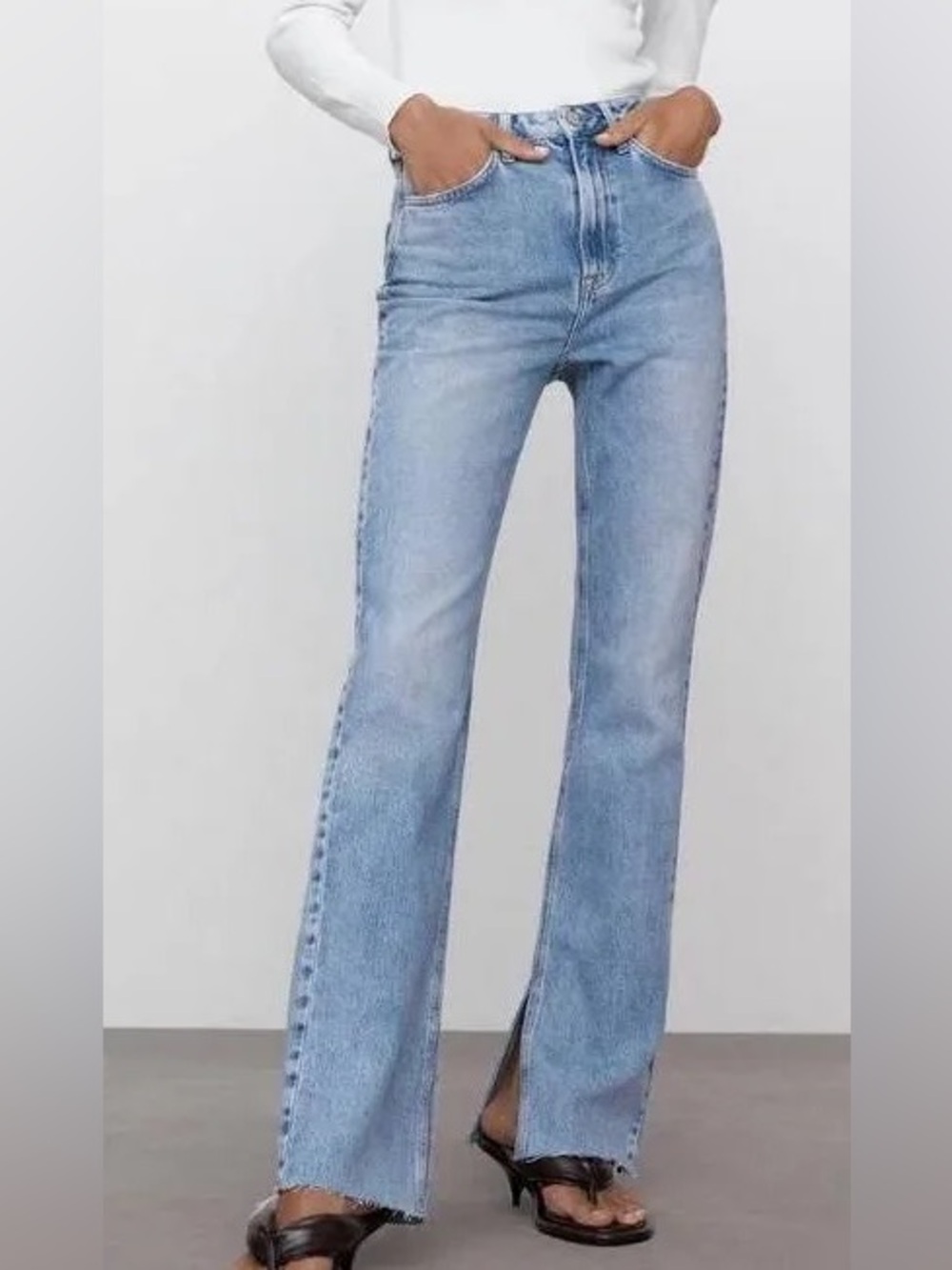 Zara Light Wash Split Hem Jeans